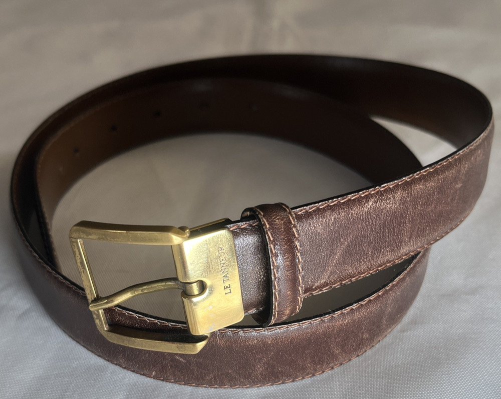 Le Tannuer Leather Belt Size 36 (90cm) in Cafe Brown France 740450 **READ**